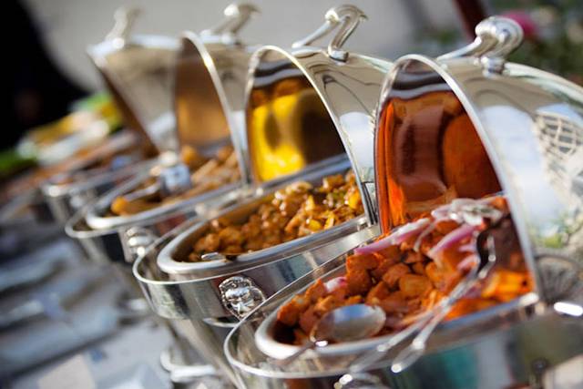 Conference catering Dublin buffet setup with silver chafing dishes