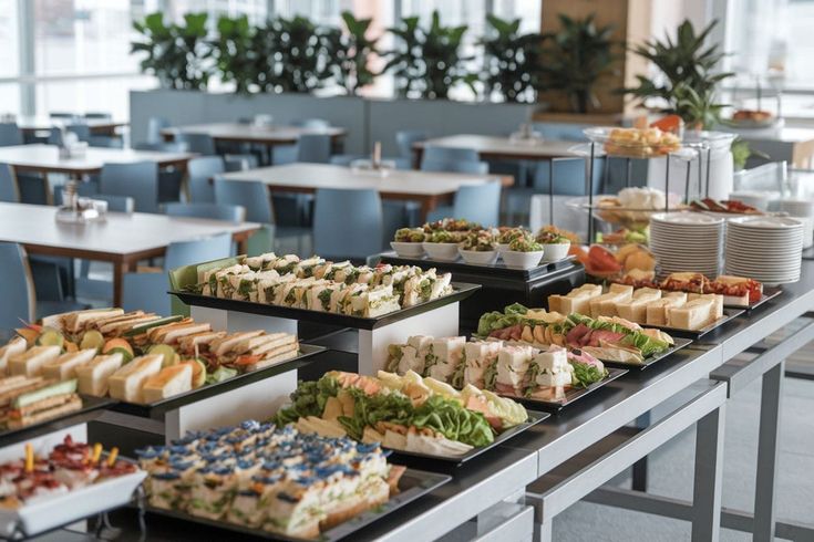 Corporate catering Ballsbridge Dublin, professional office buffet spread with fresh sandwiches